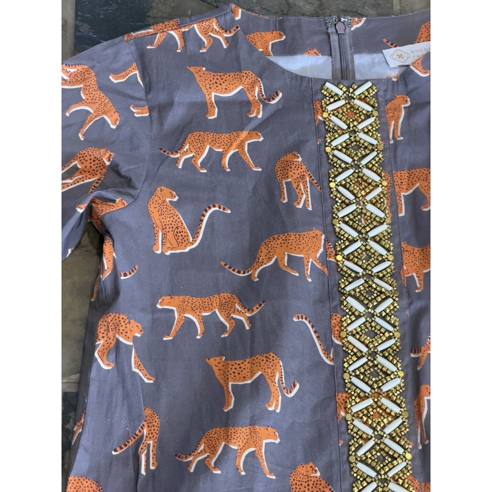 SHERIDAN FRENCH Evans II dress mushroom cheetah Artsy Cotton Shift Novelty M L - Picture 4 of 6